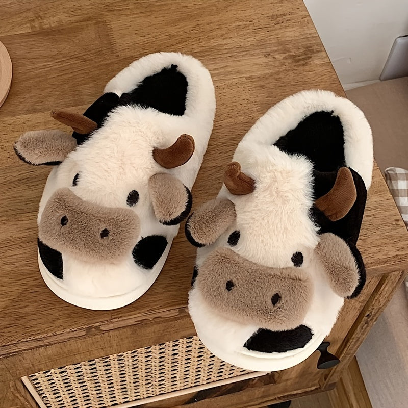 Cow Print Slippers – Plush Indoor House Slides lifestyle product photo for bedroom