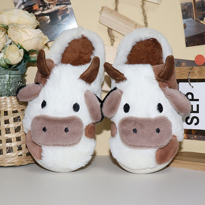 Cow Print Slippers – Plush Indoor House Slides product detail photo for bedroom