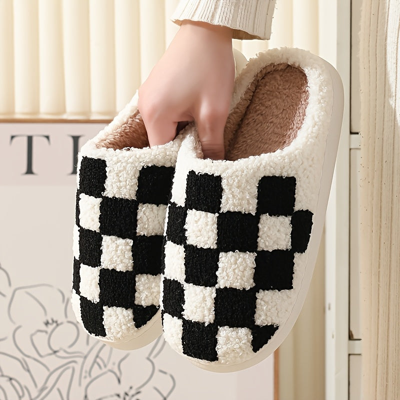 Checkered House Slippers – Indoor Slip-On Slides lifestyle product photo for bedroom