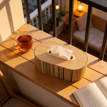 Bamboo Tissue Box Holder – Round Woven Tabletop Cover