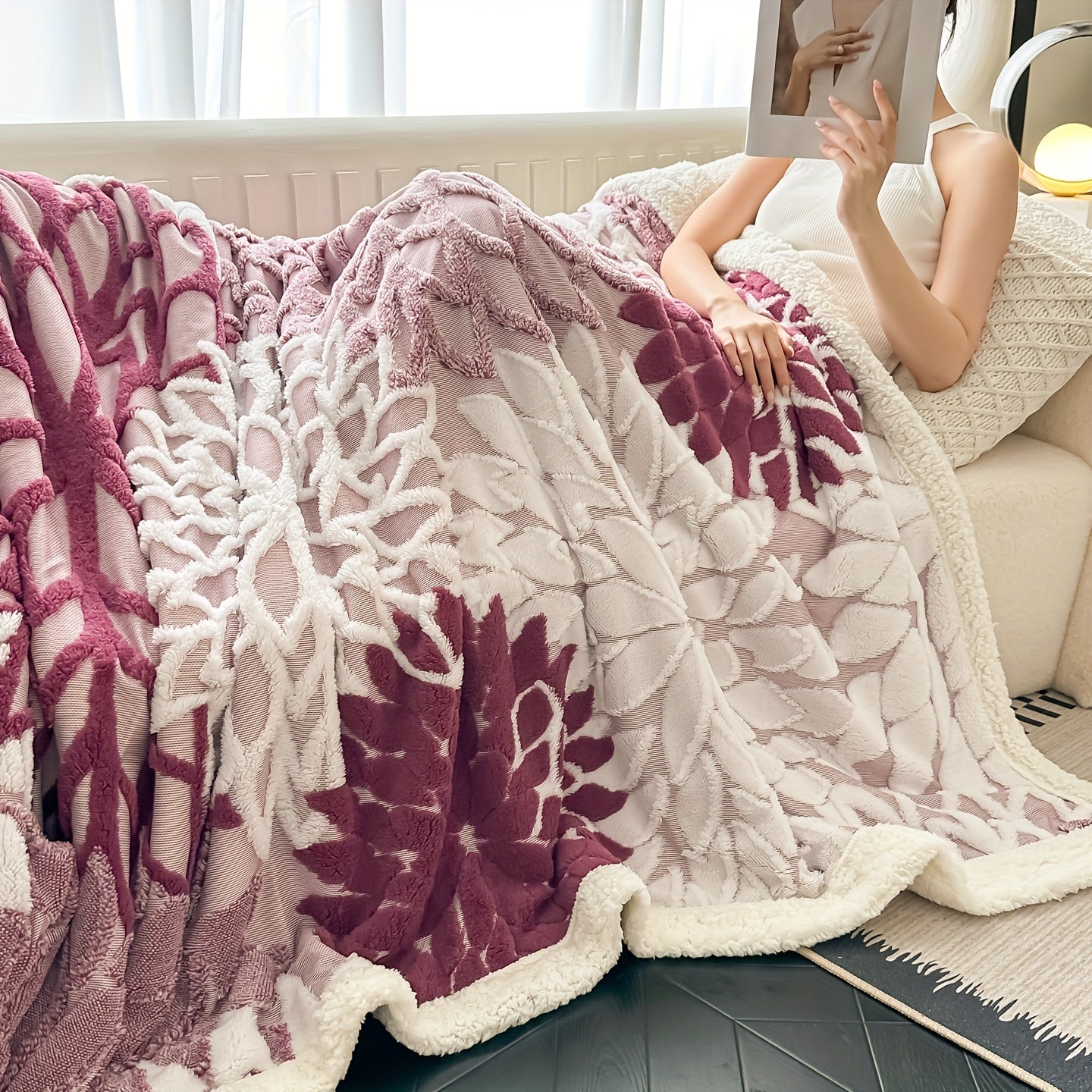 Plush Fleece Throw Blanket "Nerea" product detail photo in bedroom
