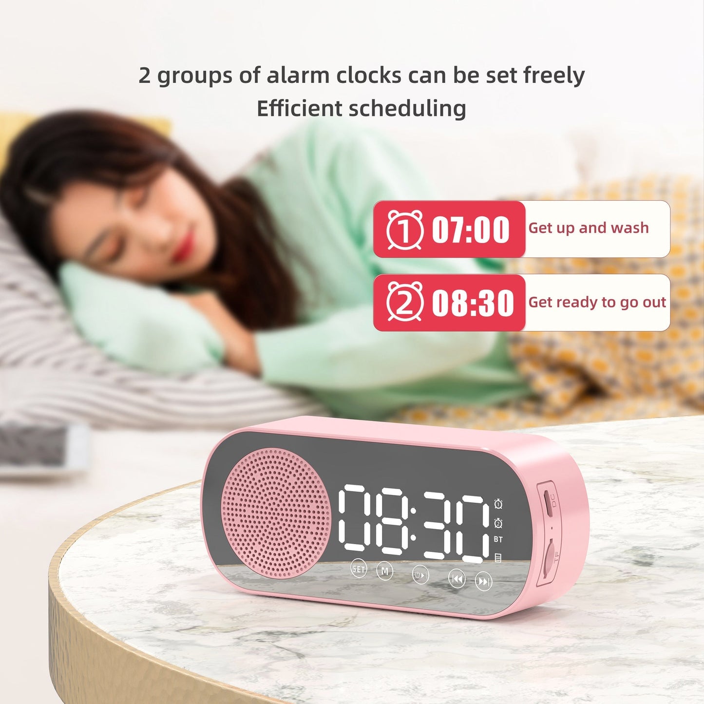 LED Mirror Alarm Clock LumoTime With Bluetooth, FM Radio And USB Charging