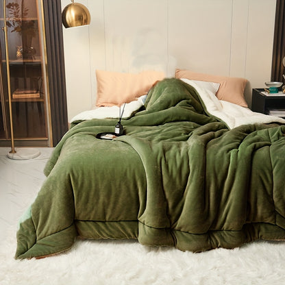 Army Green Quilted Blanket – Double Layer Sofa and Bed Throw room setting lifestyle photo for bedroom