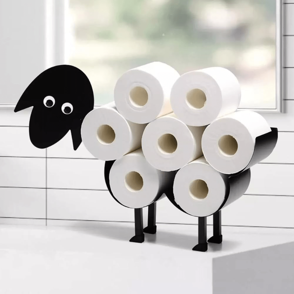 Sheep Toilet Paper Holder – Freestanding Metal Storage Stand lifestyle product photo for bathroom