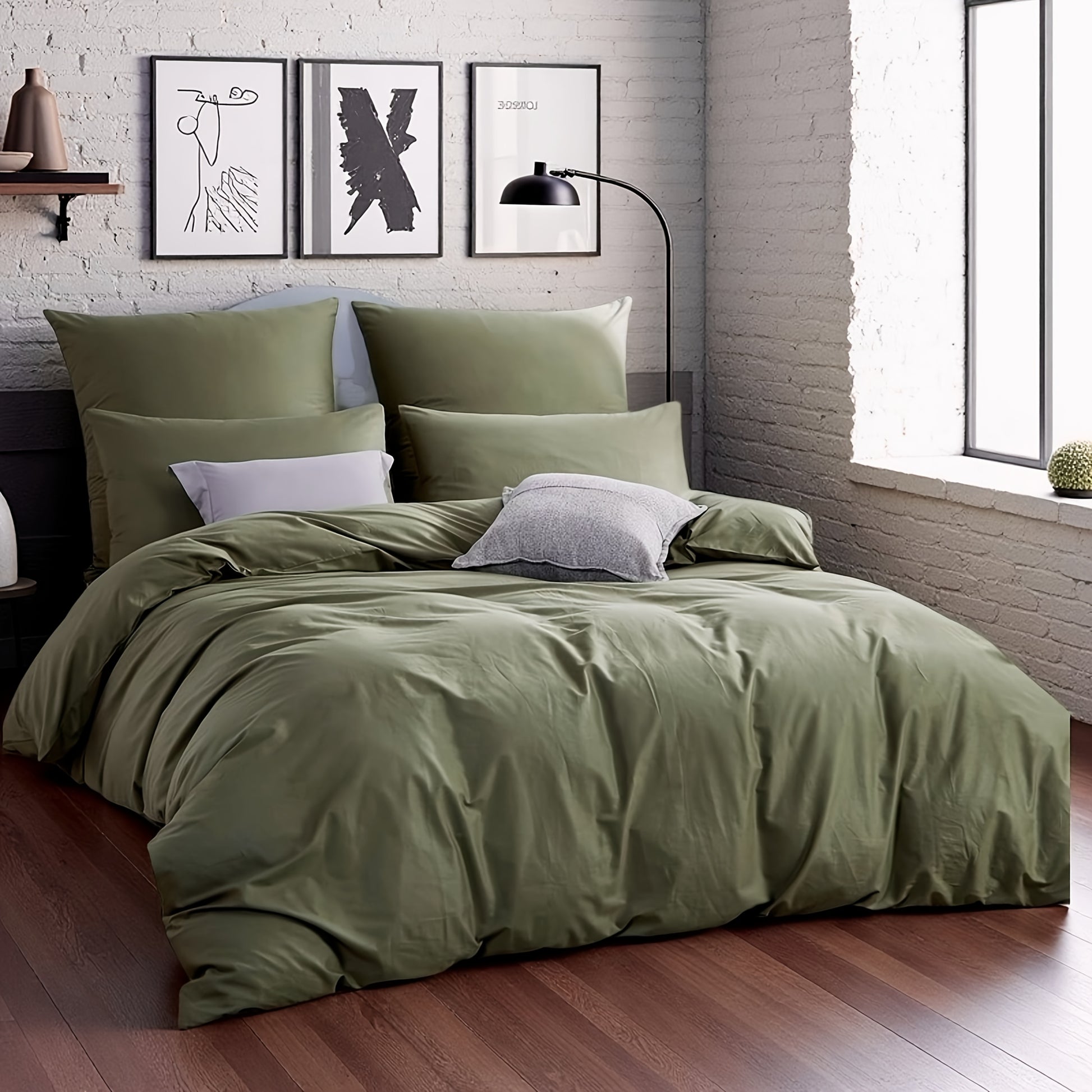 Military Green Duvet Cover Set - Washed Bedroom Bedding Set product detail photo for bedroom