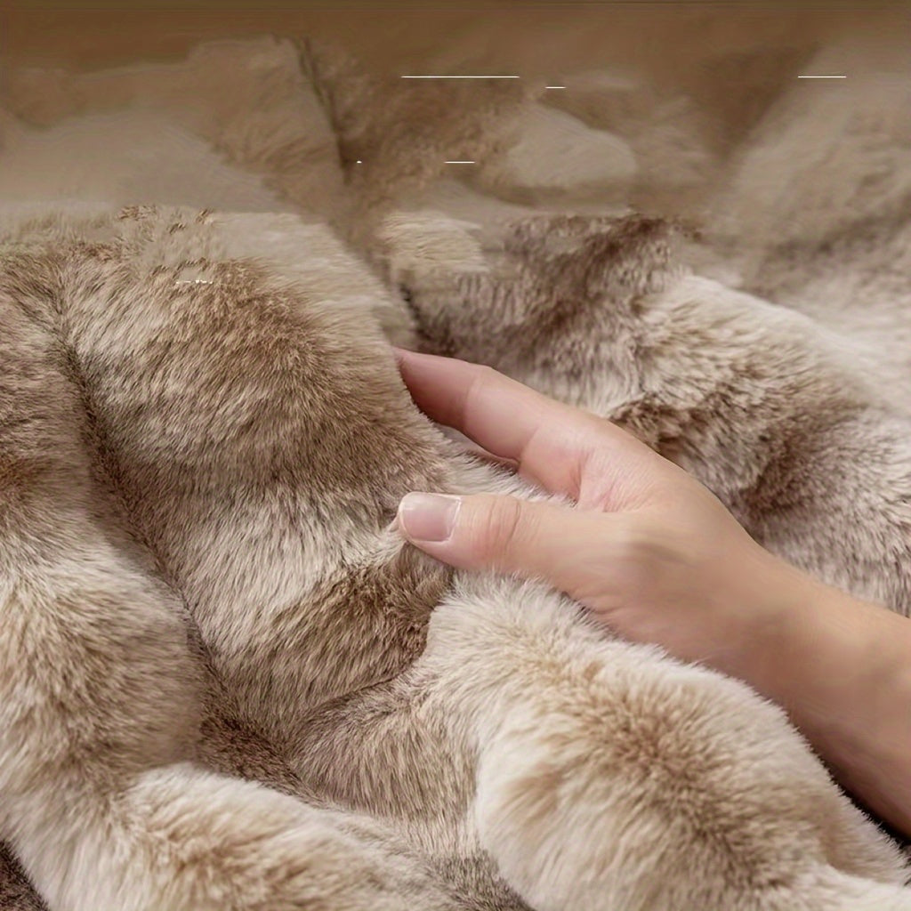 Cream Plush Area Rug "Roselle" product detail photo in bedroom