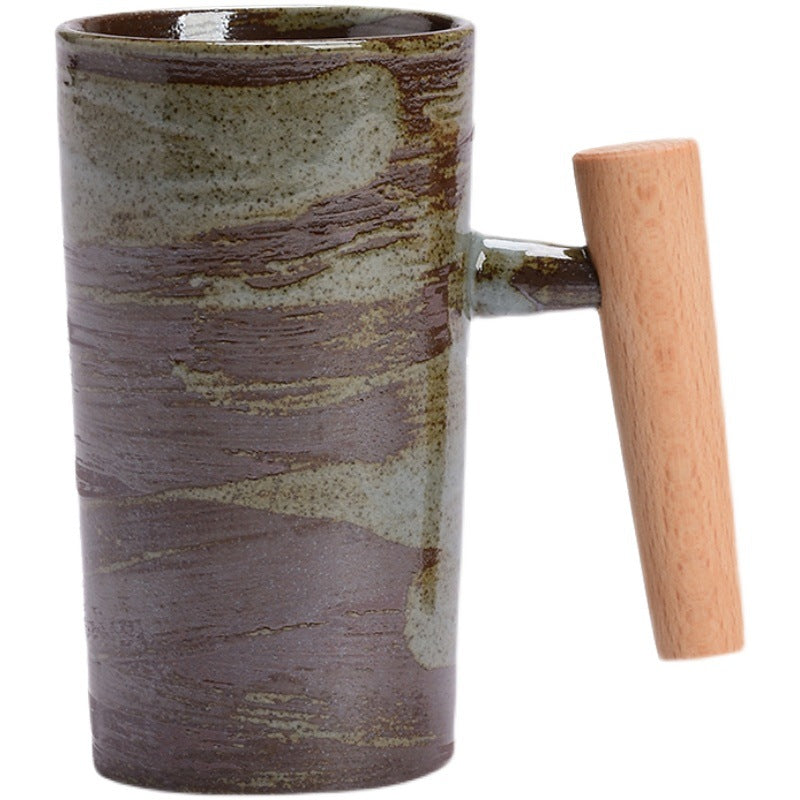 Ceramic Mug Shizuku Japanese Inspired Stoneware With Wooden Handle