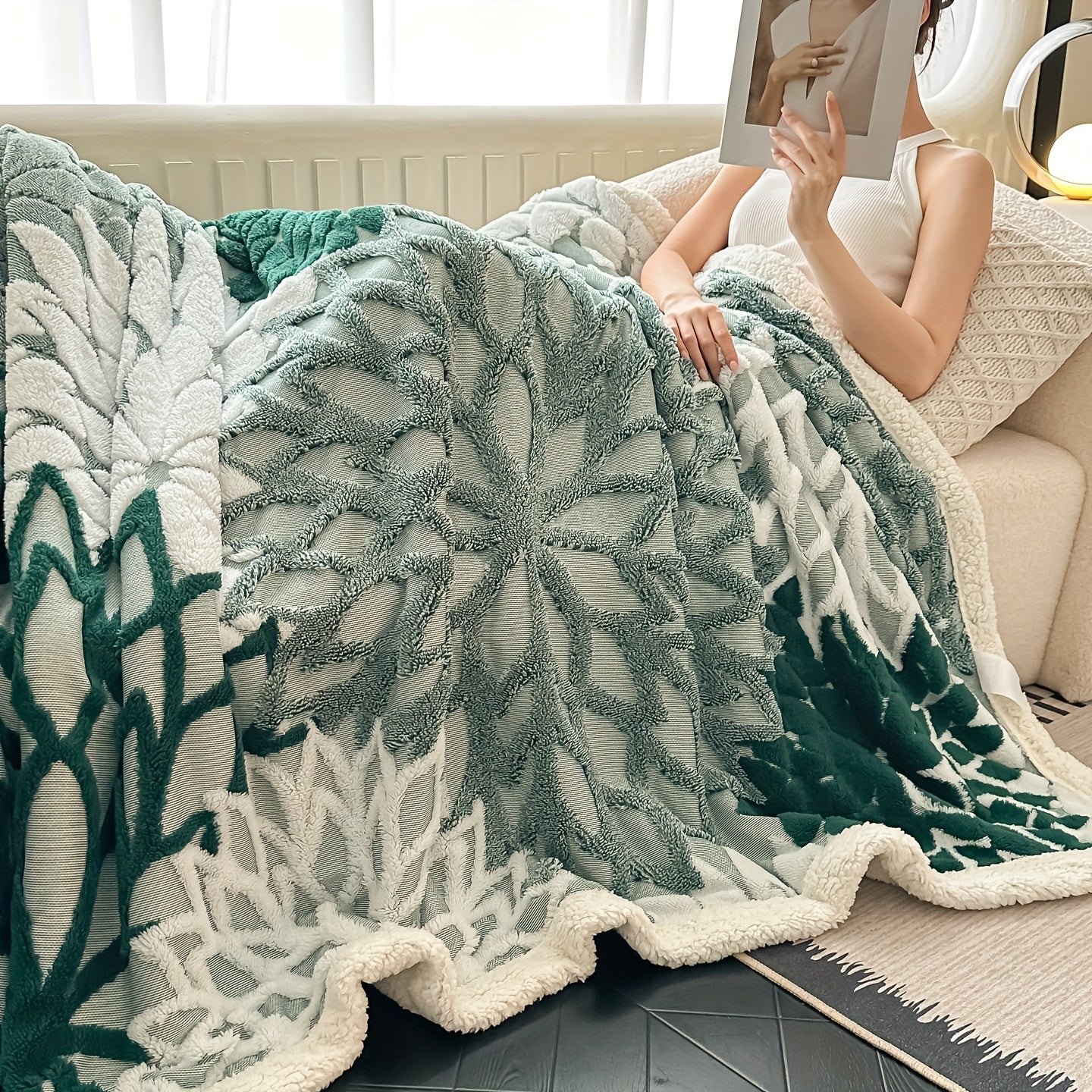 Plush Fleece Throw Blanket "Nerea" product detail photo in bedroom