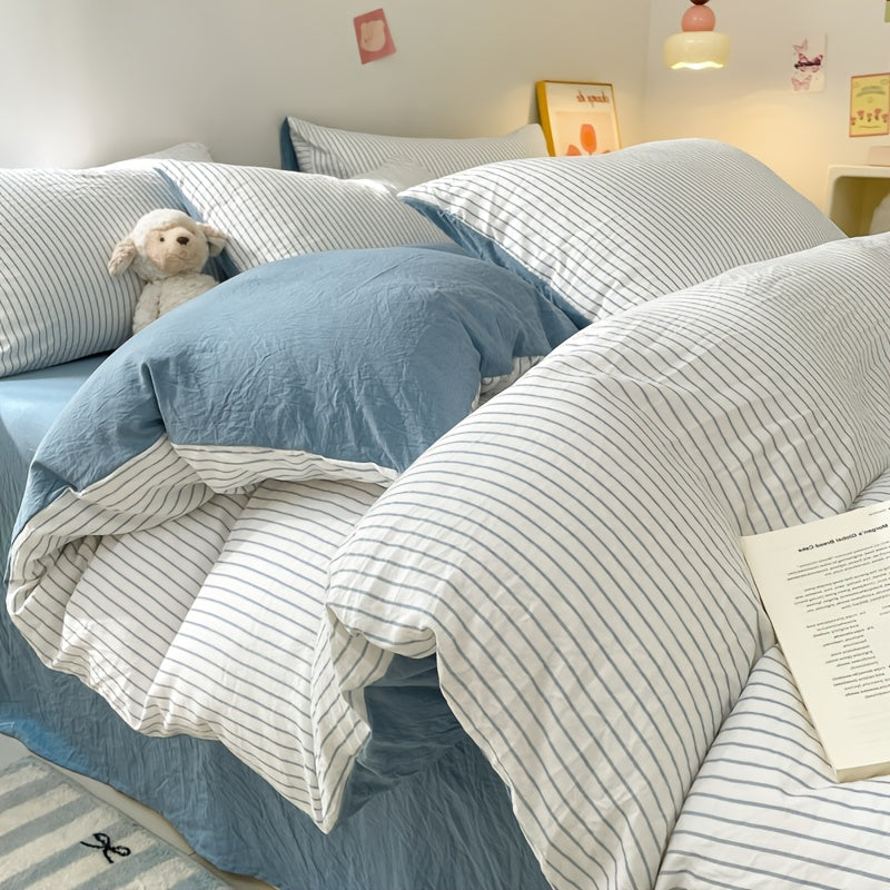 Striped Duvet Cover Set - Washed Bedroom Bedding Set specification and dimensions reference for bedroom