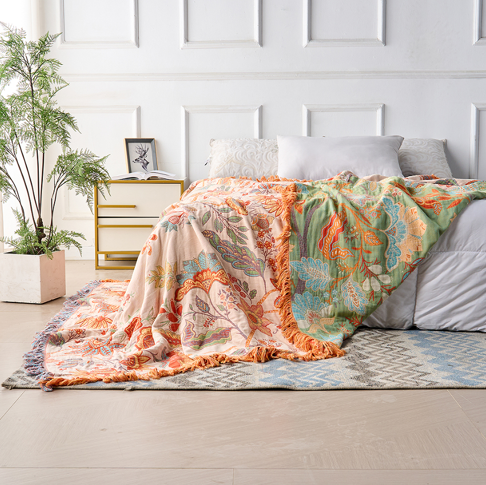 Floral Tassel Throw Blanket – Woven Sofa and Bed Layer product detail photo for bedroom