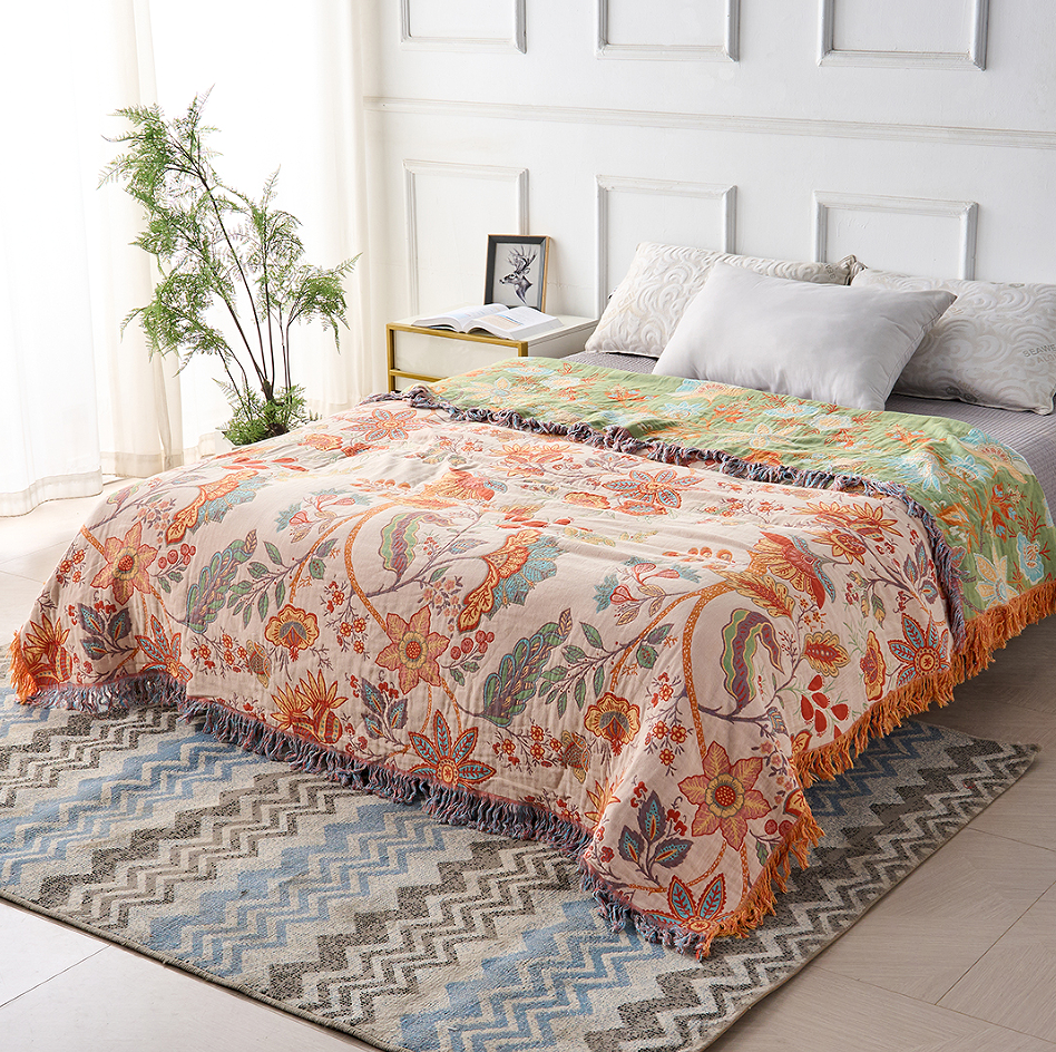 Floral Tassel Throw Blanket – Woven Sofa and Bed Layer specification and dimensions reference for bedroom