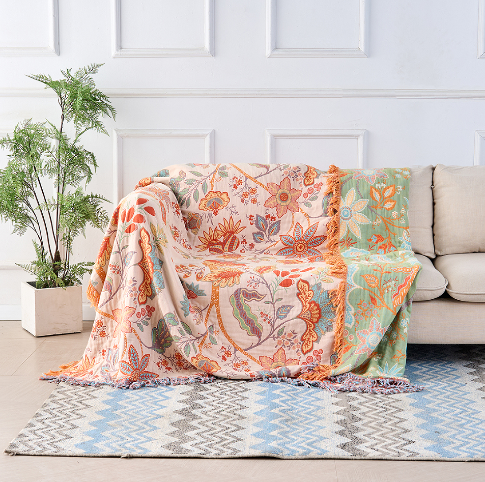 Floral Tassel Throw Blanket – Woven Sofa and Bed Layer lifestyle product photo for bedroom