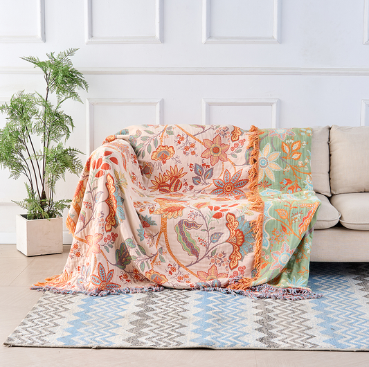 Floral Tassel Throw Blanket – Woven Sofa and Bed Layer lifestyle product photo for bedroom