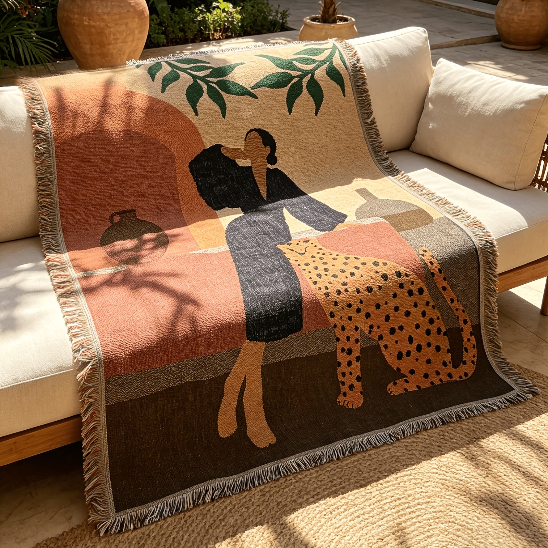 Leopard Art Throw Blanket "Romy" product detail photo in bedroom