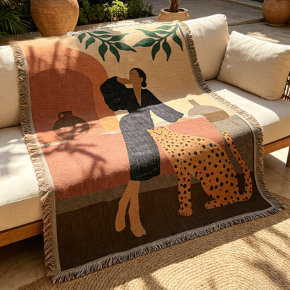 Leopard Art Throw Blanket "Romy" product detail photo in bedroom