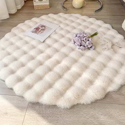 Cream Plush Area Rug "Roselle" lifestyle product photo in bedroom