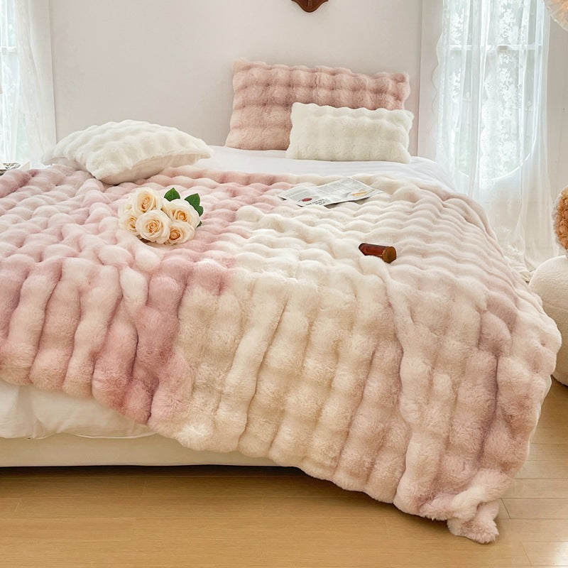 Plush Fleece Throw Blanket - Sofa and Bed Layer room setting lifestyle photo for bedroom