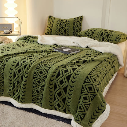 Geometric Sherpa Throw Blanket – Dual-Sided Sofa and Bed Layer room setting lifestyle photo for bedroom