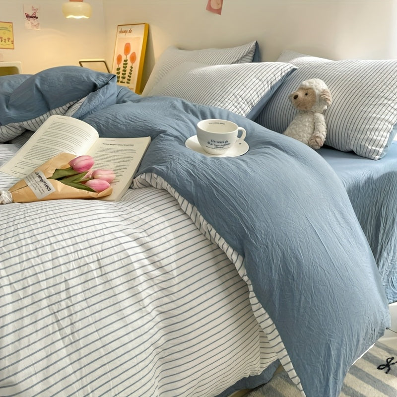Striped Duvet Cover Set - Washed Bedroom Bedding Set product detail photo for bedroom