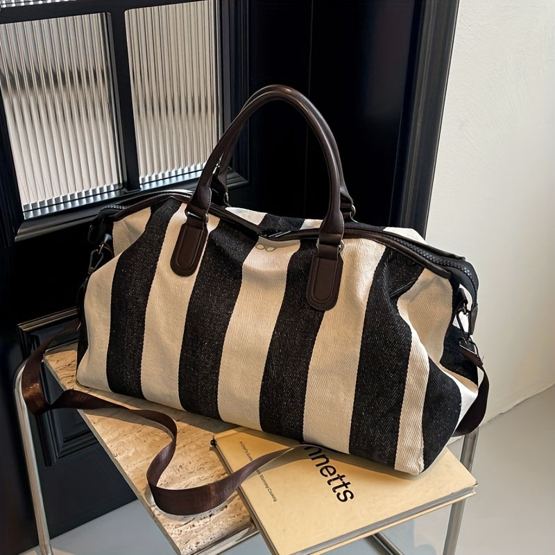 Vintage Plaid Travel Tote Bag room setting lifestyle photo in travel