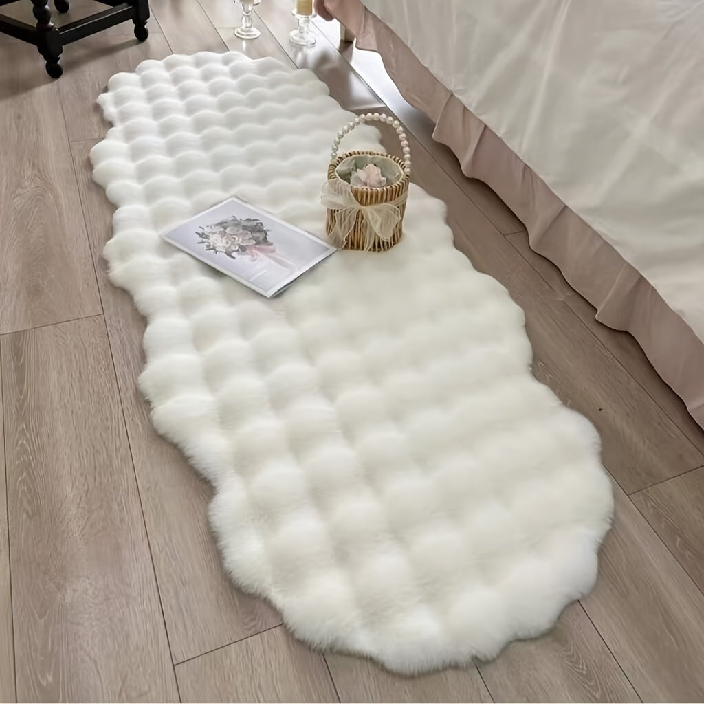 Faux Rabbit Plush Sofa Cushion "Aubrie" room setting lifestyle photo in living room