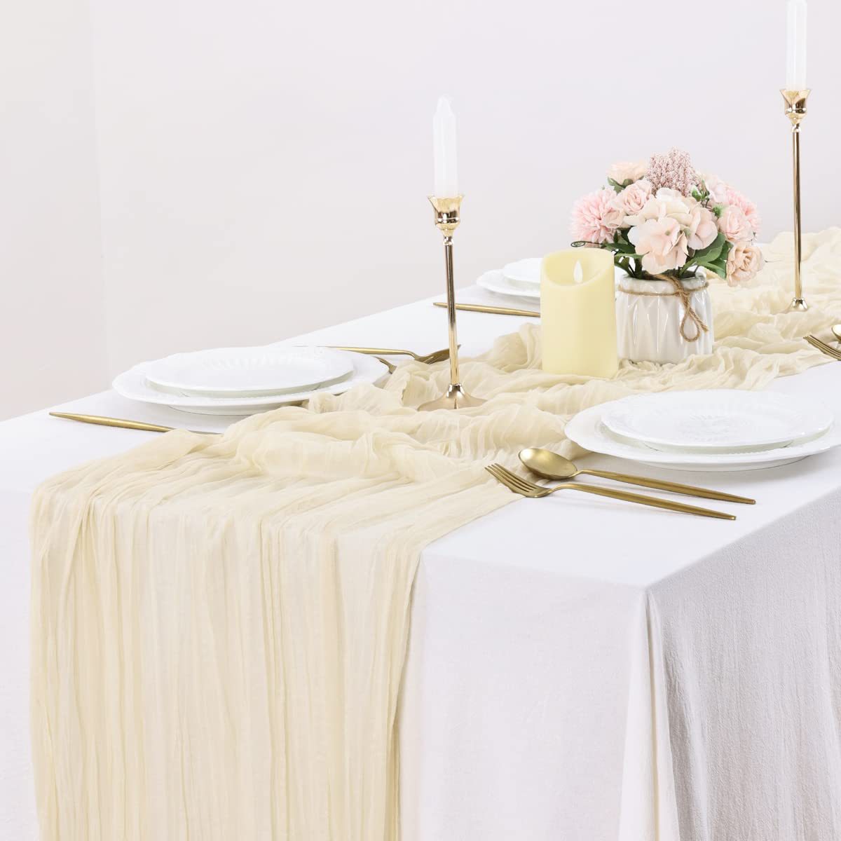 Table Runner BohemeFold Soft Chambray Voile With Twisted Boho Fringe