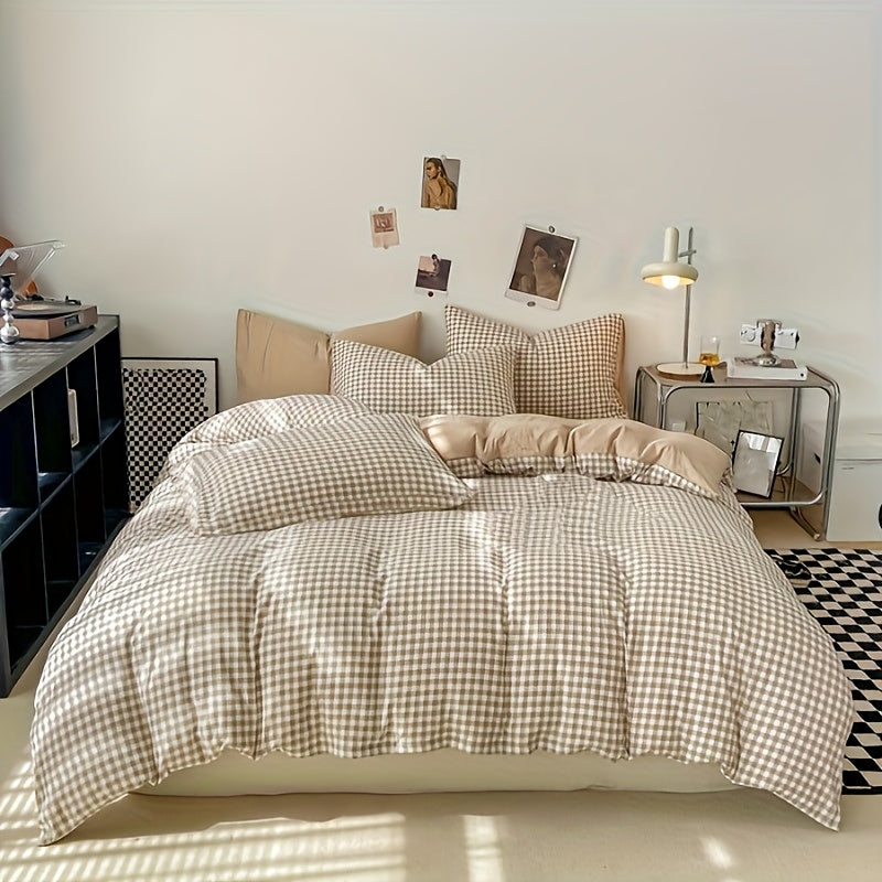 3-Piece Checkered Duvet Cover Set - Washed Bedroom Bedding Set lifestyle product photo for bedroom