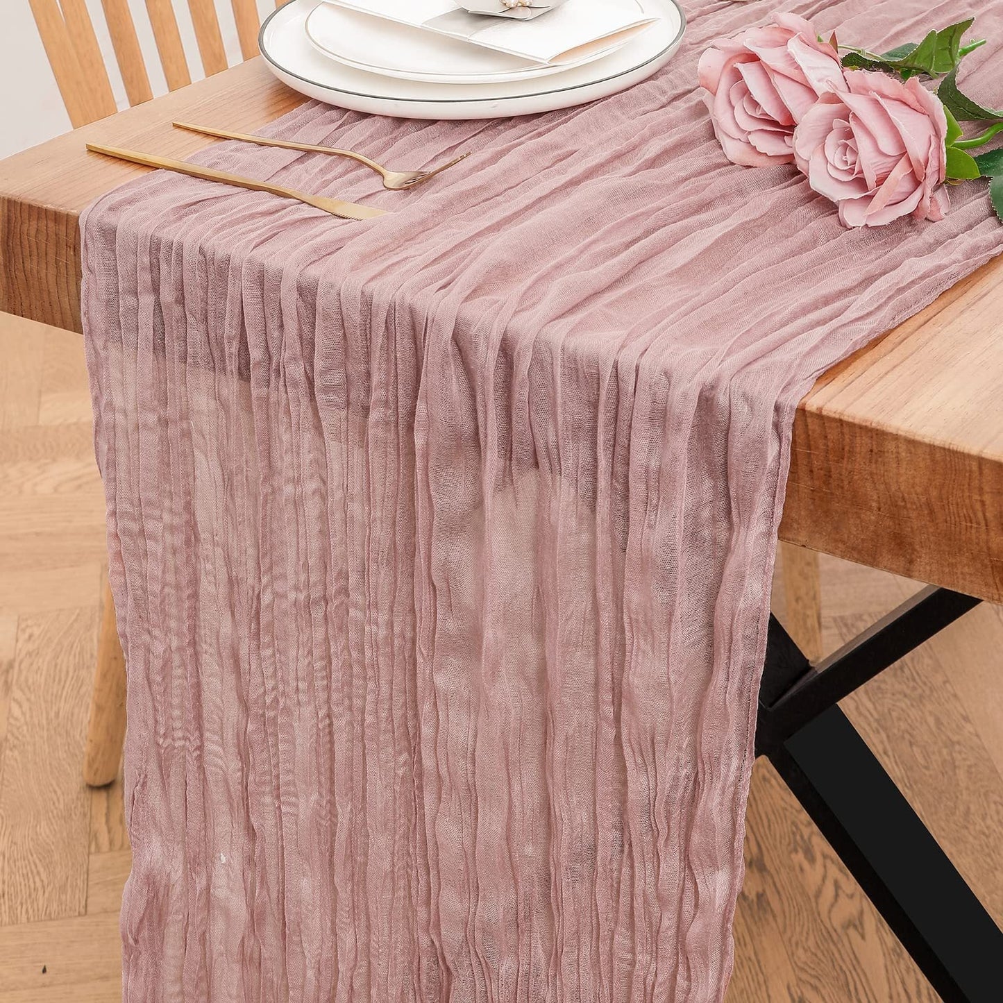 Table Runner BohemeFold Soft Chambray Voile With Twisted Boho Fringe