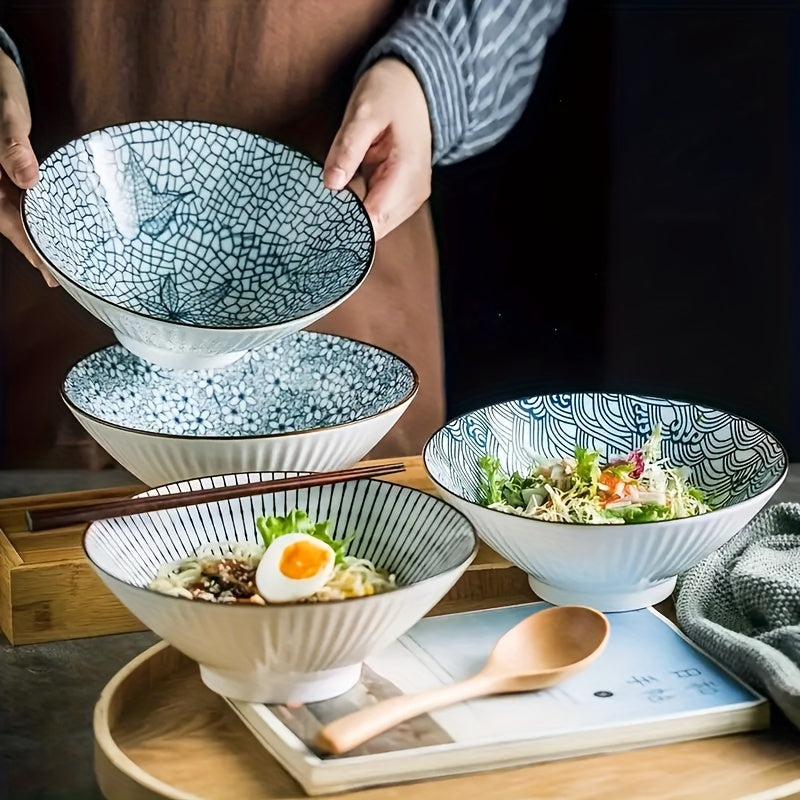 4-Piece Japanese Ceramic Bowl Set - Dining and Ramen Bowls specification and dimensions reference for kitchen