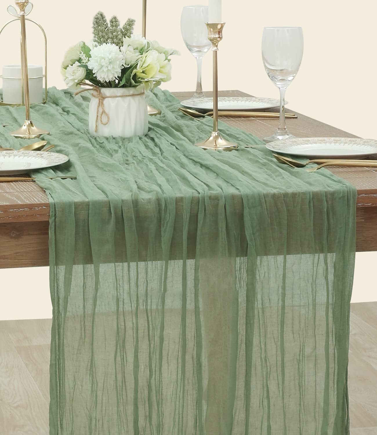 Table Runner BohemeFold Soft Chambray Voile With Twisted Boho Fringe