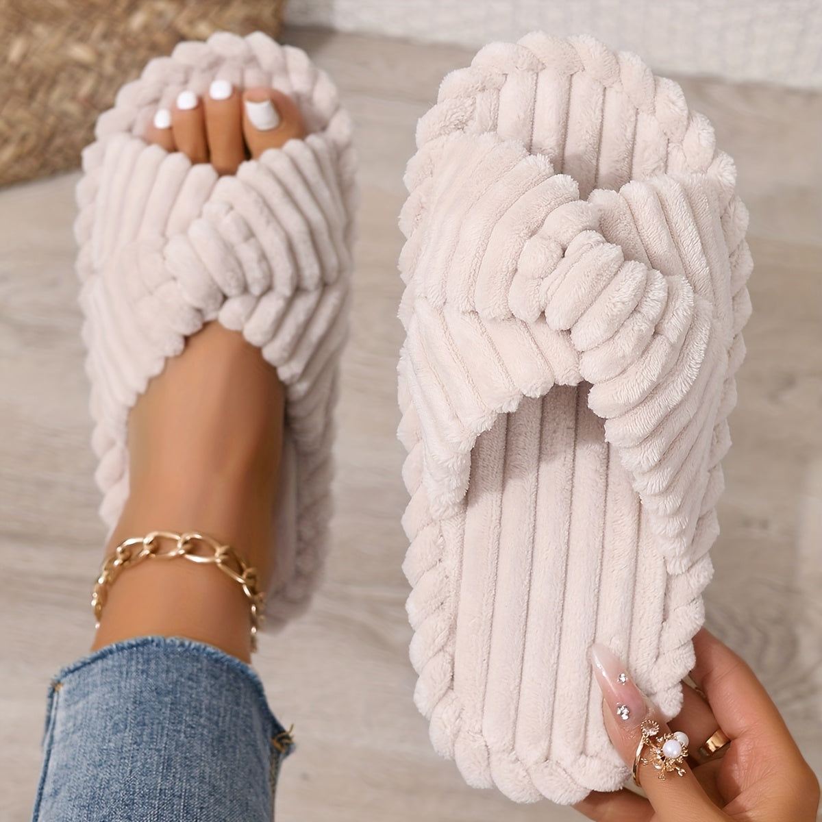 Slippers lifestyle product photo in entryway