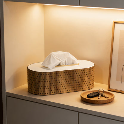 Bamboo Tissue Box Holder – Round Woven Tabletop Cover