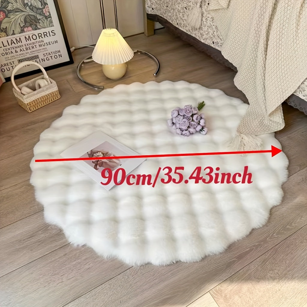 Cream Plush Area Rug "Roselle" product detail photo in bedroom