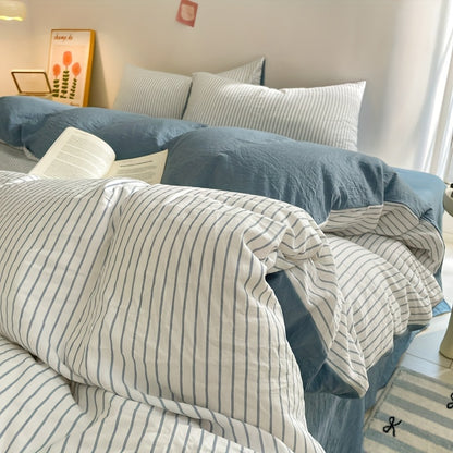 Striped Duvet Cover Set - Washed Bedroom Bedding Set lifestyle product photo for bedroom