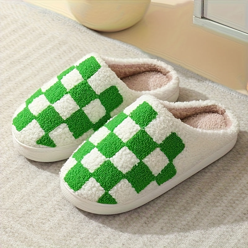 Checkered House Slippers – Indoor Slip-On Slides product detail photo for bedroom