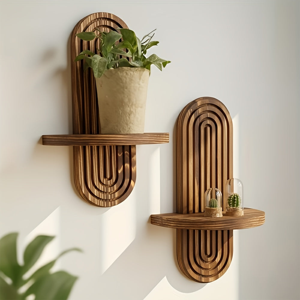 Wood Wall Shelves – Set of 2 Hanging Display Shelves product detail photo for living room