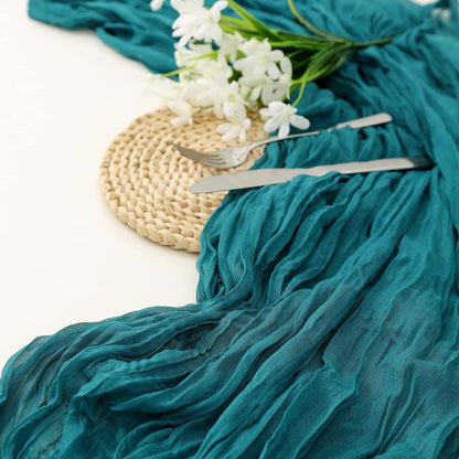 Table Runner BohemeFold Soft Chambray Voile With Twisted Boho Fringe