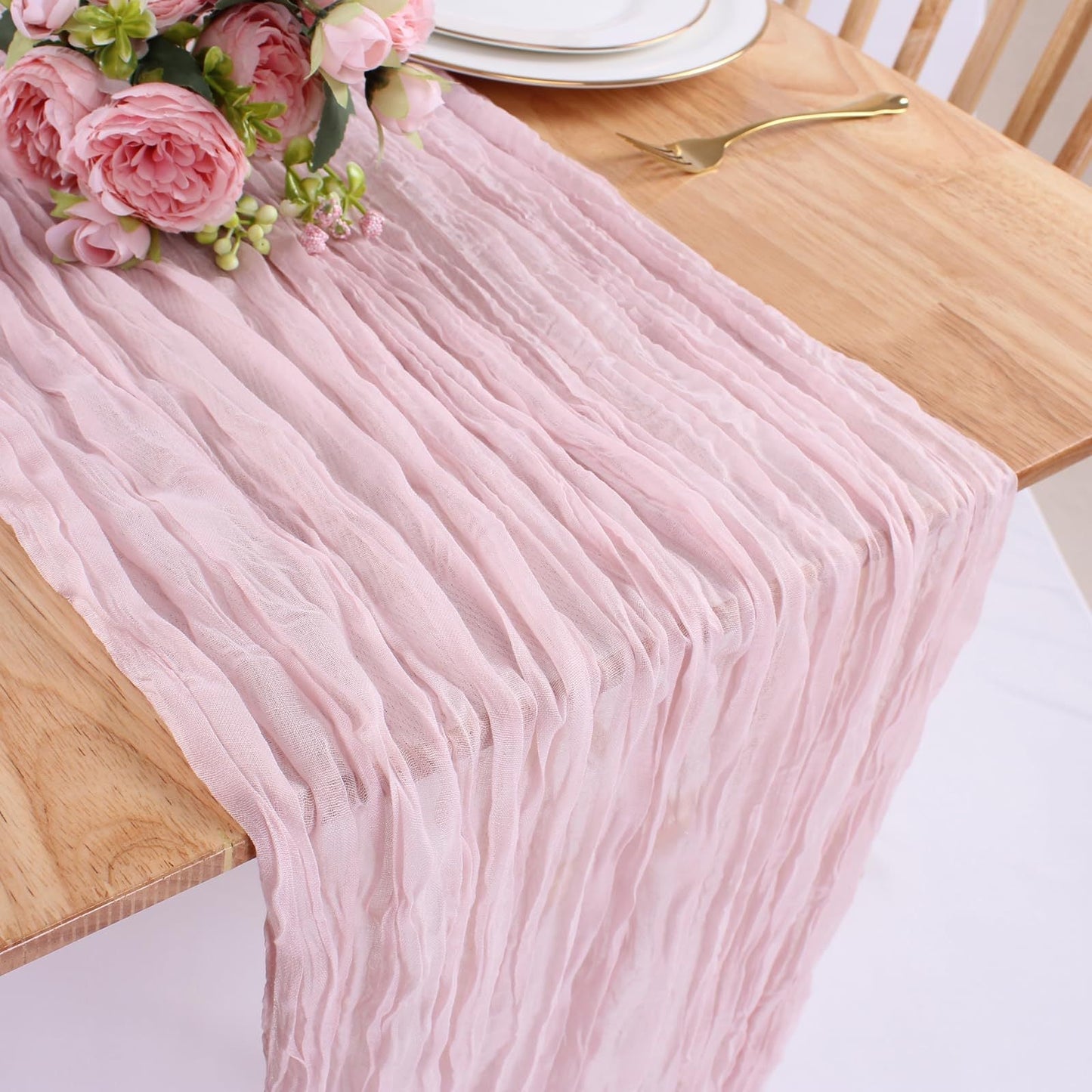 Table Runner BohemeFold Soft Chambray Voile With Twisted Boho Fringe