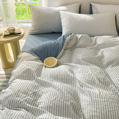 Striped Duvet Cover Set - Washed Bedroom Bedding Set product detail photo for bedroom