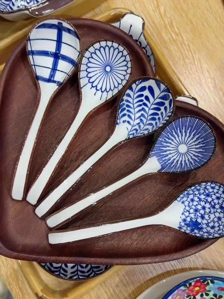 Hand-Painted Ceramic Spoon Set – Japanese Style Serving Spoons product detail photo for kitchen