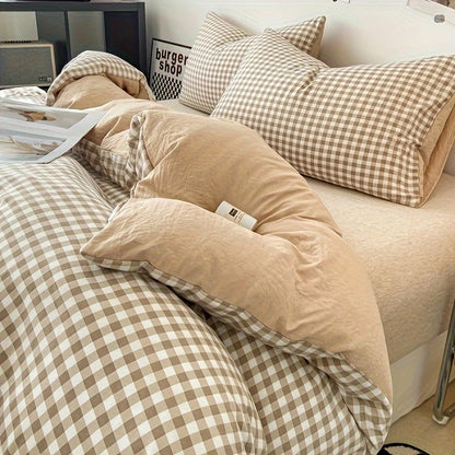 3-Piece Checkered Duvet Cover Set - Washed Bedroom Bedding Set specification and dimensions reference for bedroom