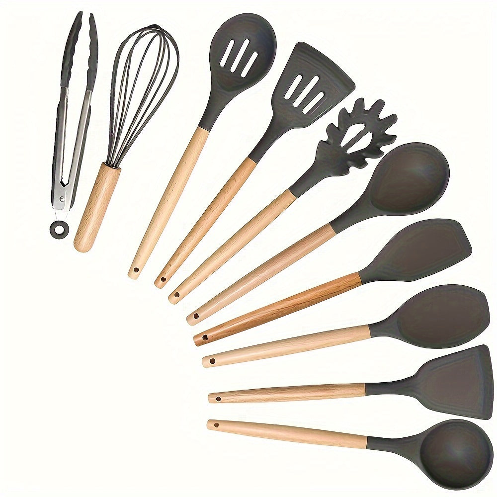 Silicone Cooking Utensil Set – Wooden Handle Kitchen Tools product detail photo for kitchen