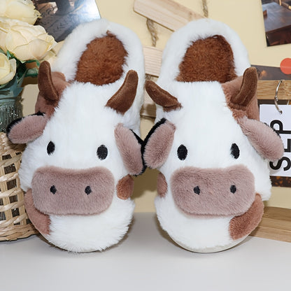 Cow Print Slippers – Plush Indoor House Slides product detail photo for bedroom