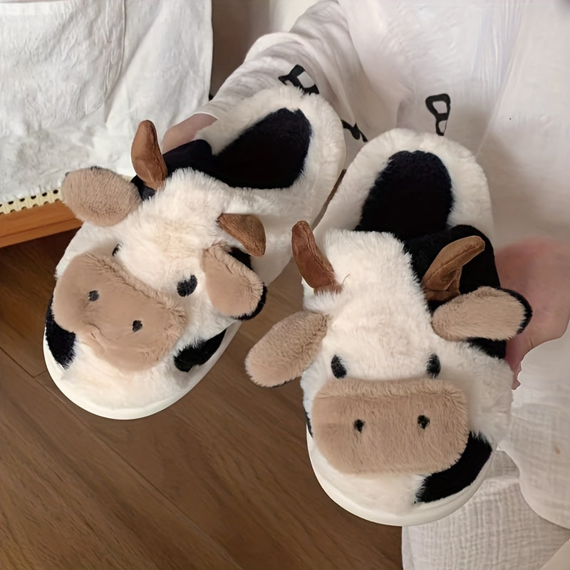 Cow Print Slippers – Plush Indoor House Slides product detail photo for bedroom