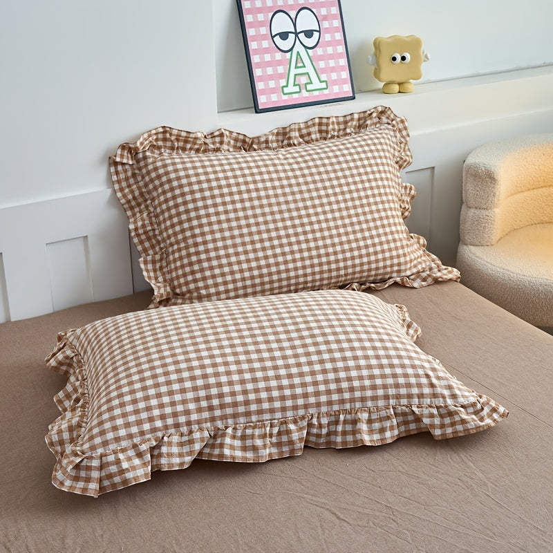 Checkered Lace Duvet Cover Set - Washed Bedroom Bedding Set product detail photo for bedroom