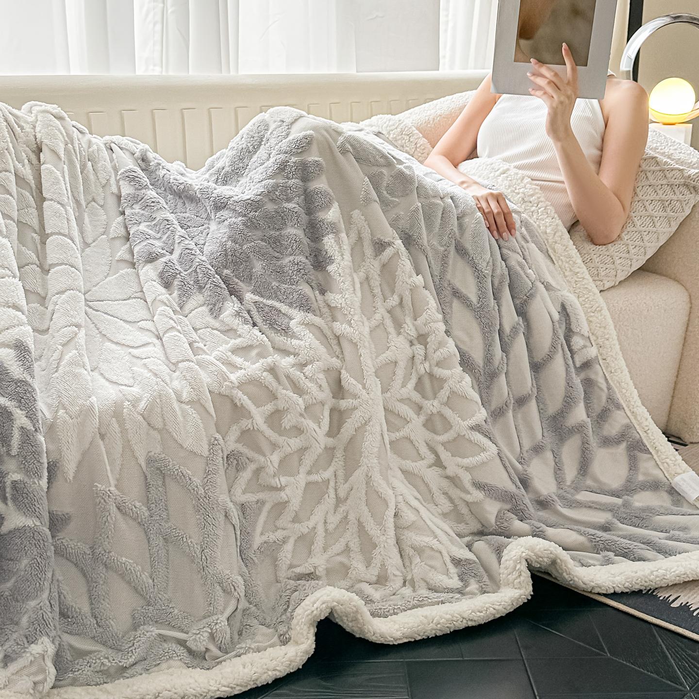 Plush Fleece Throw Blanket "Nerea" product detail photo in bedroom