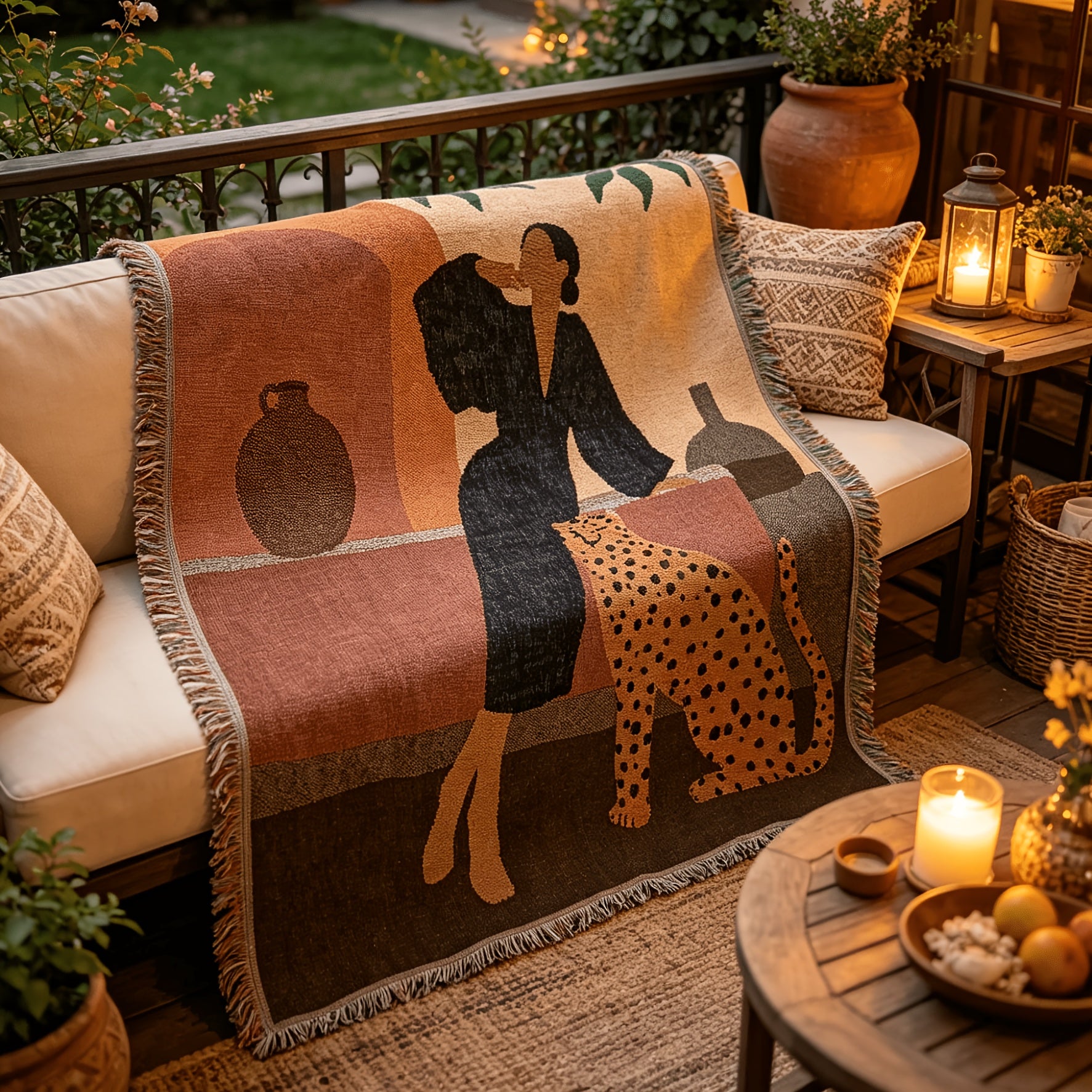 Leopard Art Throw Blanket "Romy" lifestyle product photo in bedroom
