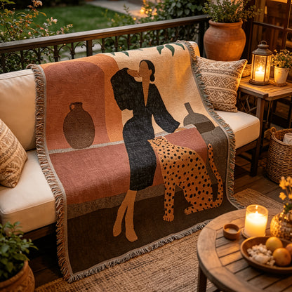 Leopard Art Throw Blanket "Romy" lifestyle product photo in bedroom