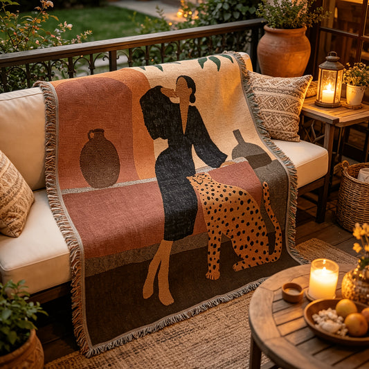 Leopard Art Throw Blanket "Romy" lifestyle product photo in bedroom